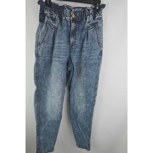 Vintage America Women's 8 Paperbag Mom Jeans High Waist Pleated Tapered Denim Y2